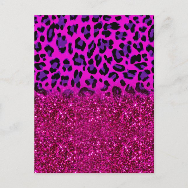 Cartão Postal Moda Moderna Rosa Púrpura Leopardo-da-Lama (Frente)