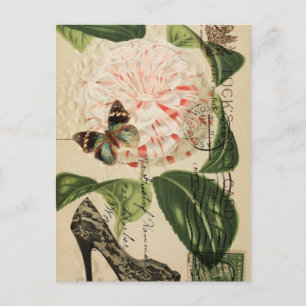 Cartão Postal Moda parisiense estiletto para arte botânica franc