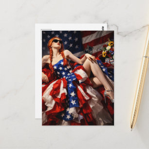 Cartão Postal Modas Patrióticas Americanas Mulher em Vestido