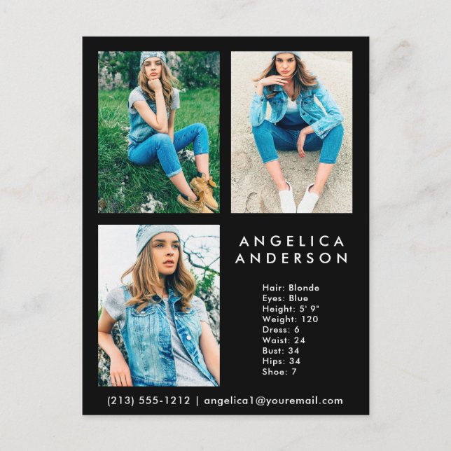 Cartão Postal Modelo Ator 3 Photo Comp Card - Cartão-postal Blk (Frente)