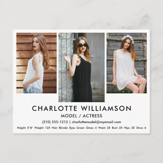 Cartão Postal Modelo Ator Comp Card 3 Cartão-postal Wht (Frente)