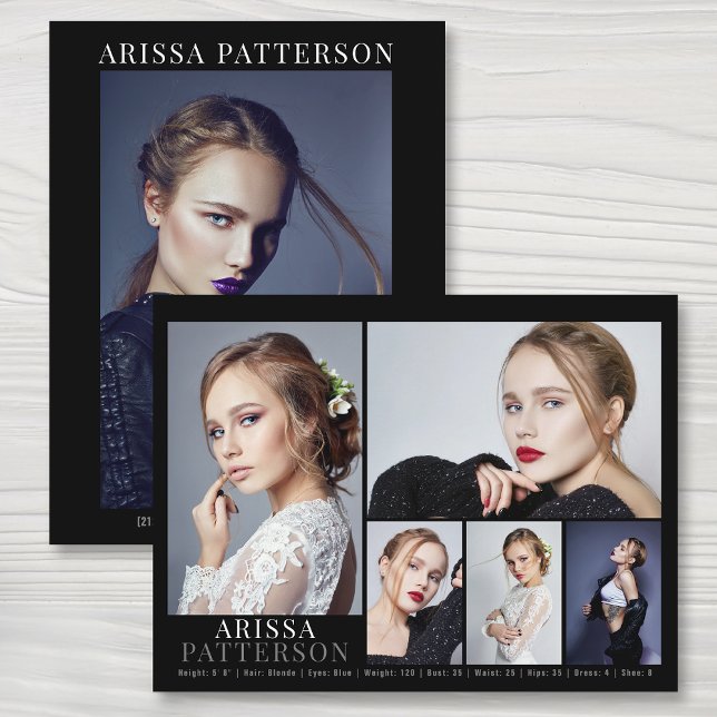 Cartão Postal Modelo Ator Comp Card 6 Foto frente dupla (Criador carregado)