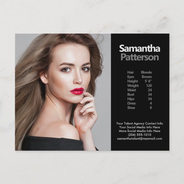 Cartão Postal Modelo Ator Comp PostCard 1 Modelo de Foto (Frente)