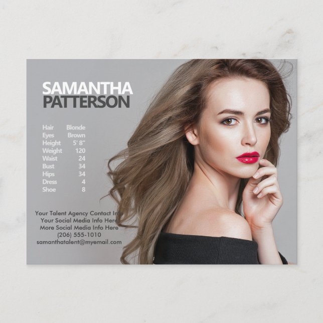 Cartão Postal Modelo Ator Comp PostCard 1 Modelo de Foto (Frente)