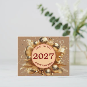 Cartão Postal Modelo de Feliz Ano Novo Dourado Elegante