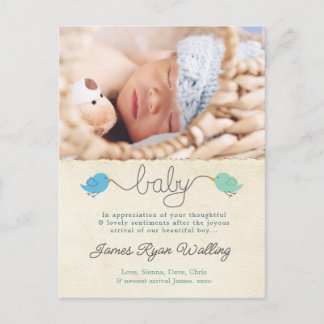 Cartão Postal Modelo de Foto de Bebê Menino com Nota de Agradeci