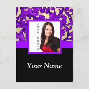 Cartão Postal Modelo de foto de damasco floral roxo