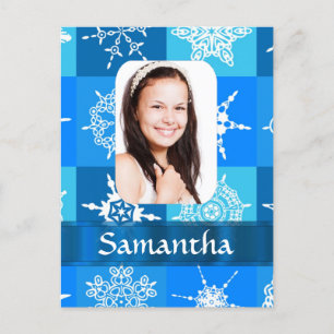 Cartão Postal Modelo de foto de floco de neve azul