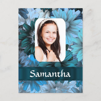 Cartão Postal Modelo de foto floral azul