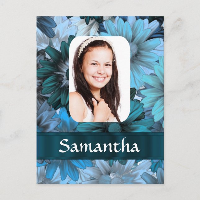 Cartão Postal Modelo de foto floral azul (Frente)