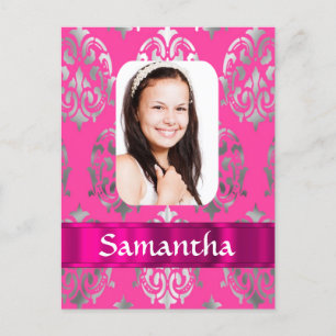Cartão Postal Modelo de foto personalizado de damasco rosa