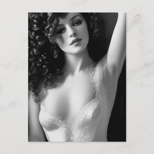 Cartão Postal Modelo de lingerie preto e branco (Frente)