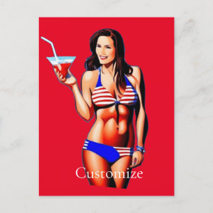 Cartão Postal Modelo de Malhação Bikini Patriótico Thunder_Cove
