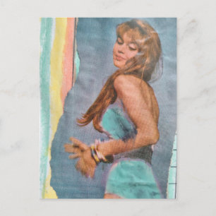 Cartão Postal Modelo de moda Mulher em 1957 na praia