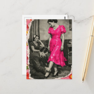 Cartão Postal Modelo de Vestido Senhora Colagem Mídia Mista Melh