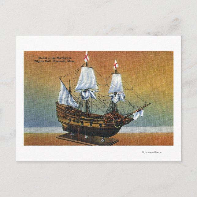 Cartão Postal Modelo do Mayflower em Pergrim Hall View (Frente)