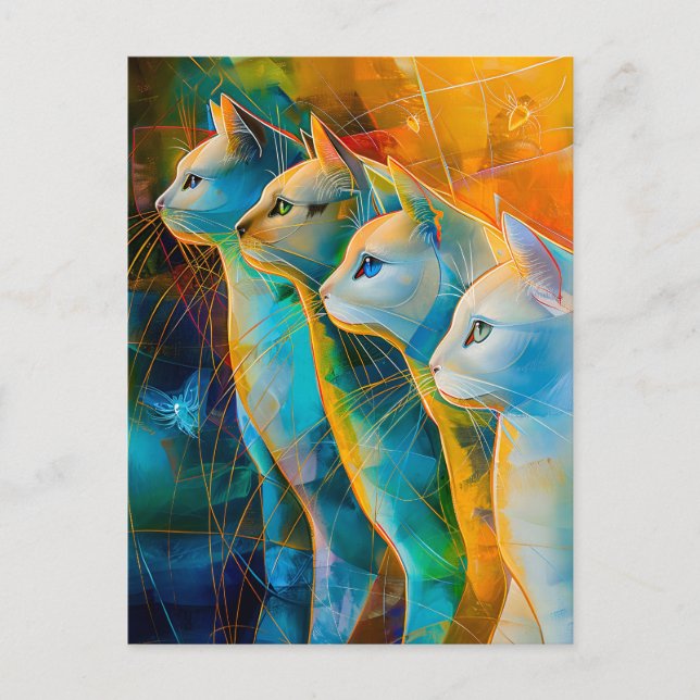 Cartão Postal Modern abstract cat portrait surrounded by Galaxy (Frente)