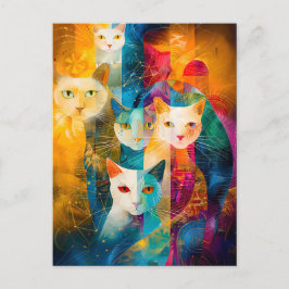 Cartão Postal Modern abstract cat portrait surrounded Galaxy