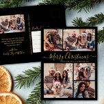 Cartão Postal Modern Black 5 Photo Collage Christmas<br><div class="desc">Cartões-postais de fotos da família Natal Elegante, Moderno e Preto para Script e Dourado com 5 Colagens de Fotos. Este modelo festivo, minimalista e cômico de cinco (5) cartões de natal de fotográfico apresenta uma bonito colagem fotográfica e diz "Feliz Natal"! O texto de saudação do "Feliz Natal" é escrito...</div>