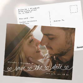 Cartão Postal Modern Black and White Photo Wedding Save The Date