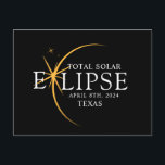 Cartão Postal Modern Black & Dourado 2024 Texas Total Eclipse So<br><div class="desc">Apresentando nossa camiseta personalizada de Eclipse Solar Total Dourada 2024 do Texas, um na moda e uma peça comemorativa para este raro evento celeste. esta camisa captura a elegância e o entusiasmo do eclipse solar total. Com o ano de 2024 exibido com ousadia, juntamente com a localização do Texas, ele...</div>