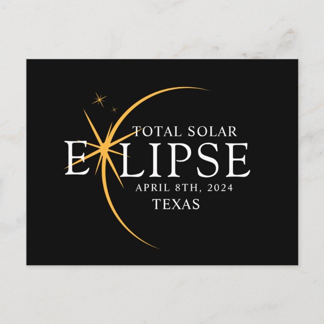 Cartão Postal Modern Black & Dourado 2024 Texas Total Eclipse So (Frente)