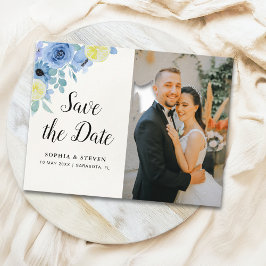 Cartão Postal Modern Blue Mediterranean Lemon Wedding