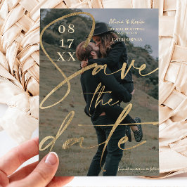 Cartão Postal Modern bold gold foil script save the date photo