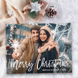 Cartão Postal Modern Brush Script Christmas Star Photo<br><div class="desc">Modern Brush Script Merry Christmas Star Photo Postcard</div>