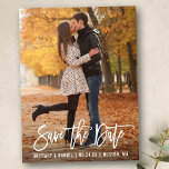 Cartão Postal Modern Brush Script Photo Save The Date<br><div class="desc">Modern Brush Script Save The Date Engagement Couple Photo Postcard</div>