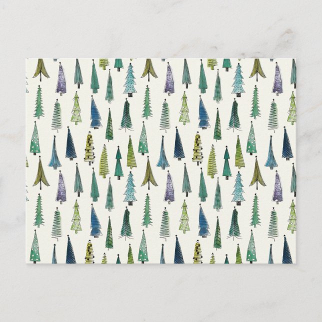 Cartão Postal Modern Christmas Trees Illustrated Pattern (Frente)