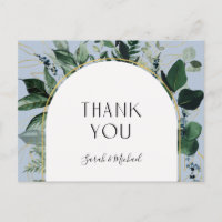 Modern Dusty BLue Watercolor Greenery Muito Obriga