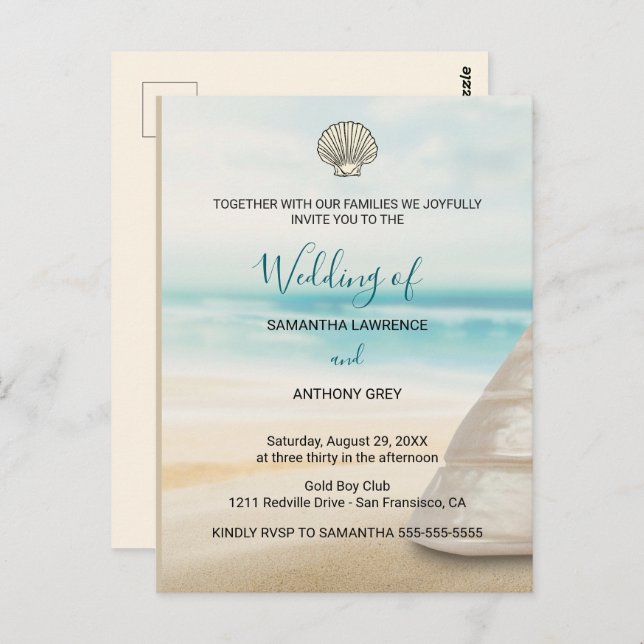 Cartão Postal Modern Elegant Coastal Wedding Invitation (Frente/Verso)