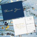 Cartão Postal Modern Faux Dourado Script Blue Graduação Obrigado<br><div class="desc">Crie seu próprio cartão postal personalizado,  elegante moderno,  obrigado. Basta inserir sua mensagem / obrigado nota. Elegante obrigado anote cartão postal para uso na graduação,  casamento,  aniversário de casamento,  aniversário,  graduação,  chá de panela,  chá de fraldas,  feriados ou qualquer outra correspondência relacionada a ocasião especial.</div>