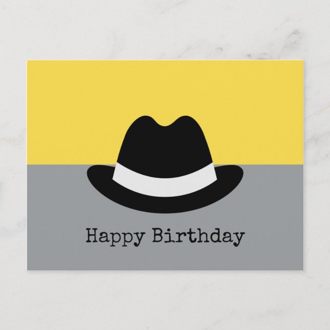 Cartão Postal Modern Fedora Colorblock Birthday (Frente)