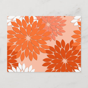 Cartão Postal Modern Floral Kimono Impressão, Coral Orange, Peac