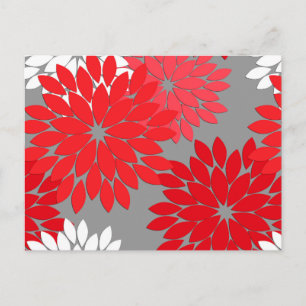 Cartão Postal Modern Floral Kimono Impressão, Coral Red e Cinza