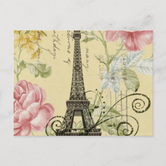 Cartão Postal Modern Girly floral Vintage Paris Eiffel Torre