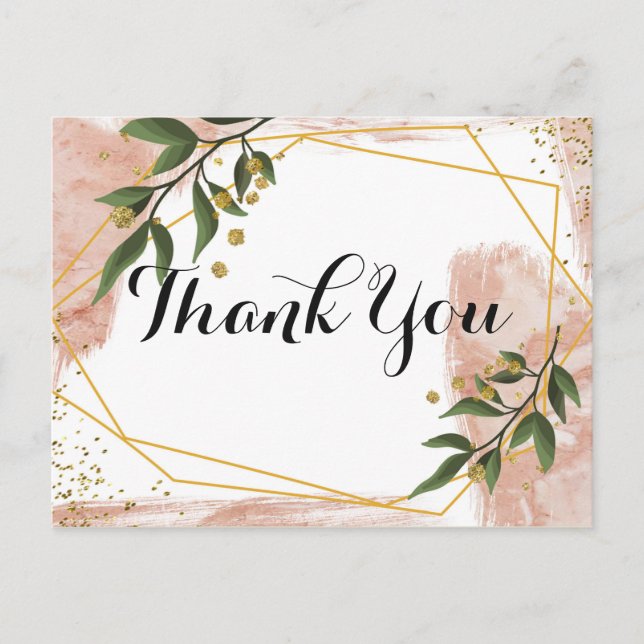 Cartão Postal Modern Gold Frame Ivory Green Floral Thank you (Frente)