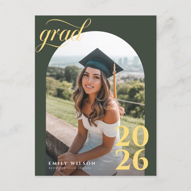 Cartão Postal Modern Gold Script Arch Photo Graduation Thank You (Frente)