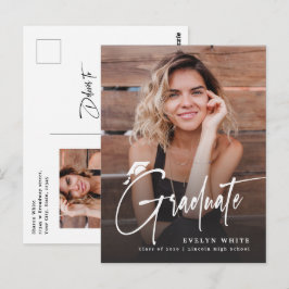 Cartão Postal Modern Grad Cap Script Simple Photo Graduation