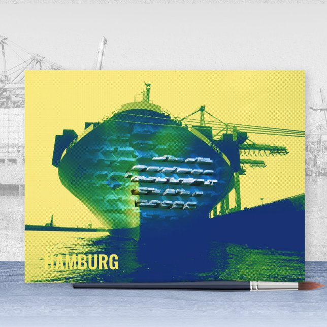 Cartão Postal Modern Hamburg Port Ship Sachs Trabalho de arte (Modern Hamburg Port Ship Sachers Artwork Postcard ©Susanne Sachers - Sunny Mind Design 🌞)