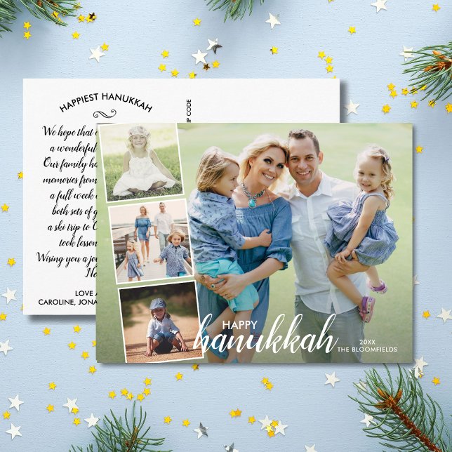 Cartão Postal Modern Happy Hanukkah Hand Lettered Photo Collage (Criador carregado)
