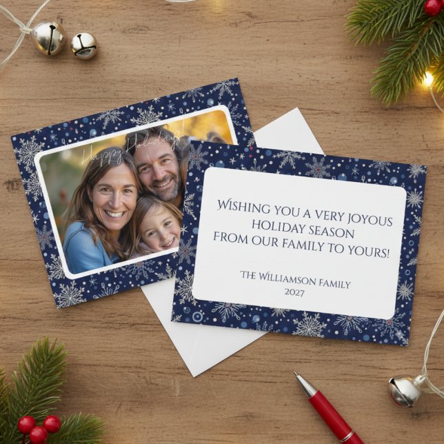 Cartão Postal Modern Holiday Snowflake Photo (Holiday photo postcard)