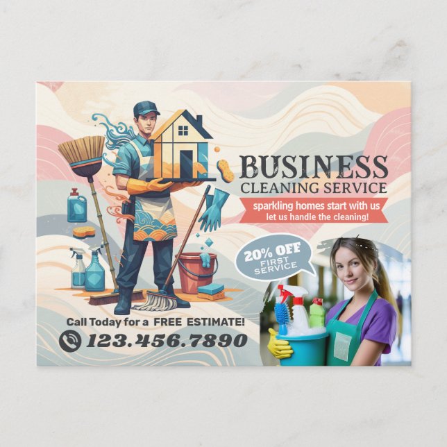 Cartão Postal Modern House Cleaning Maid Service Housekeeping (Frente)