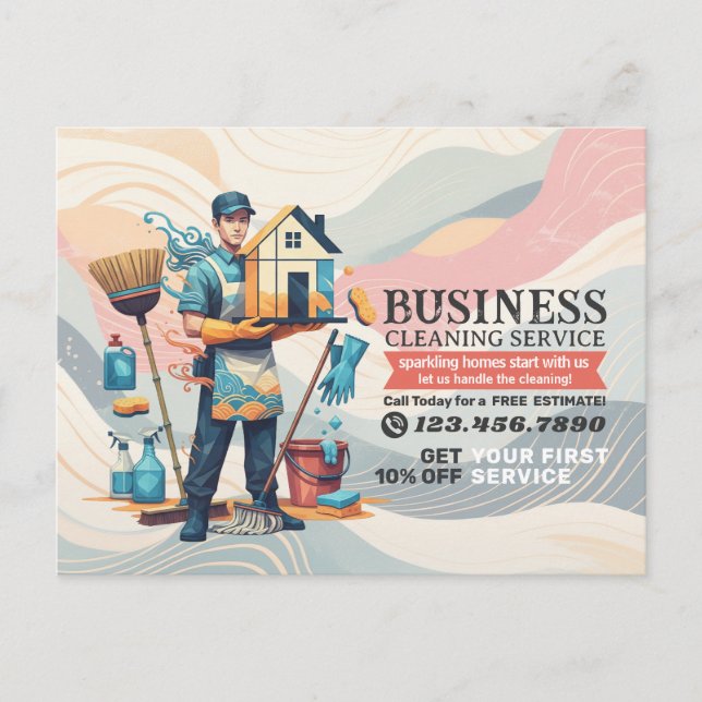 Cartão Postal Modern House Cleaning Maid Service Housekeeping (Frente)