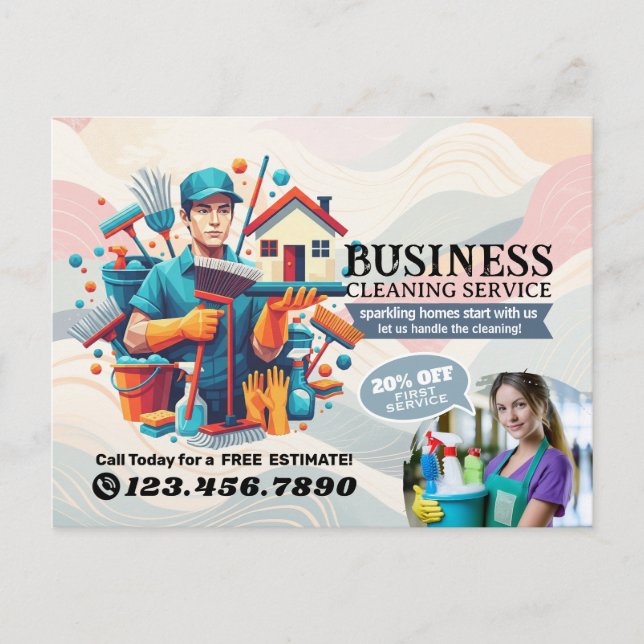 Cartão Postal Modern House Cleaning Maid Service Housekeeping (Frente)