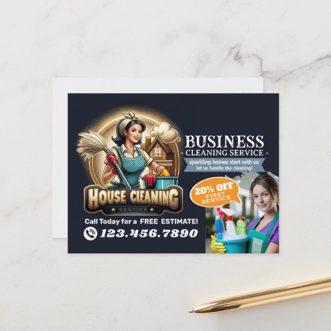 Cartão Postal Modern House Cleaning Maid Service Housekeeping (Frente/Verso In Situ)