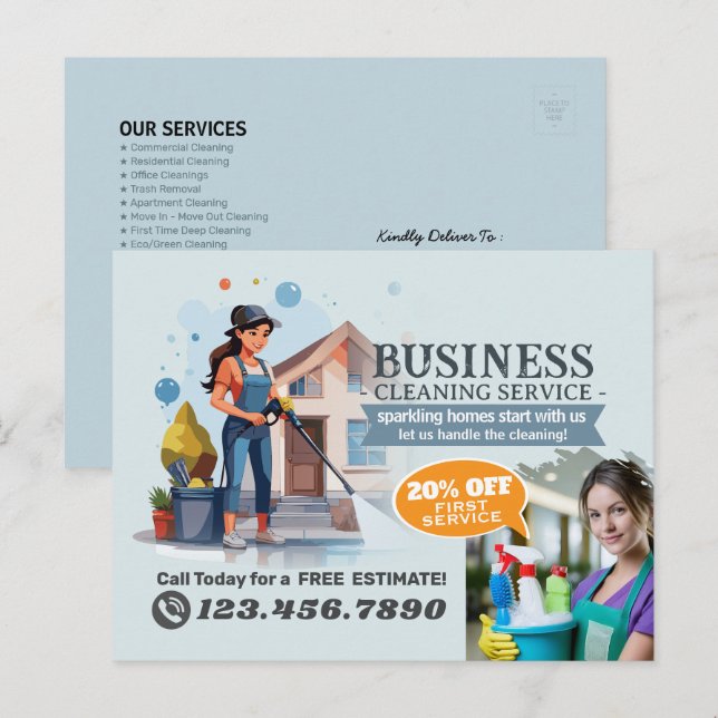 Cartão Postal Modern House Cleaning Maid Service Housekeeping (Frente/Verso)