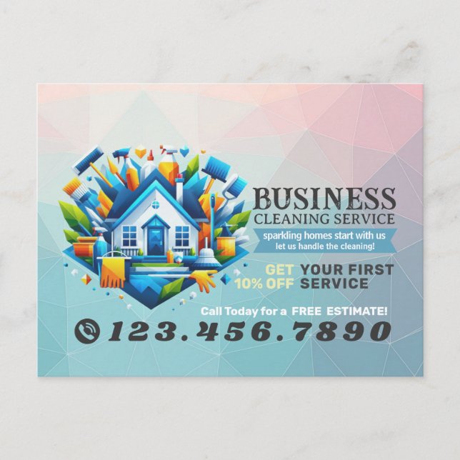 Cartão Postal Modern House Cleaning Maid Service Housekeeping (Frente)